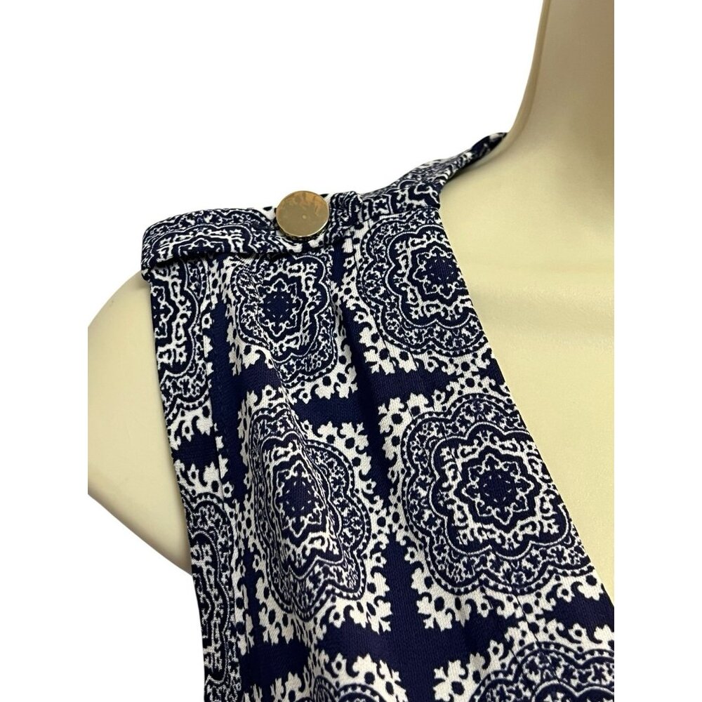 Banana Republic‎ Faux Wrap Dress Size XS Blue White Paisley Sleeveless Belted - Picture 13 of 16